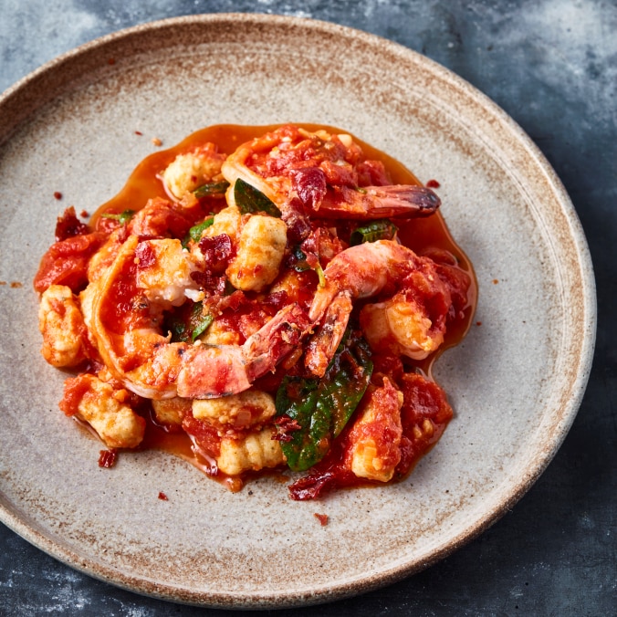 Gnocchi z rukwią wodną i krewetkami Gnocchi z rukwią wodną i krewetkami